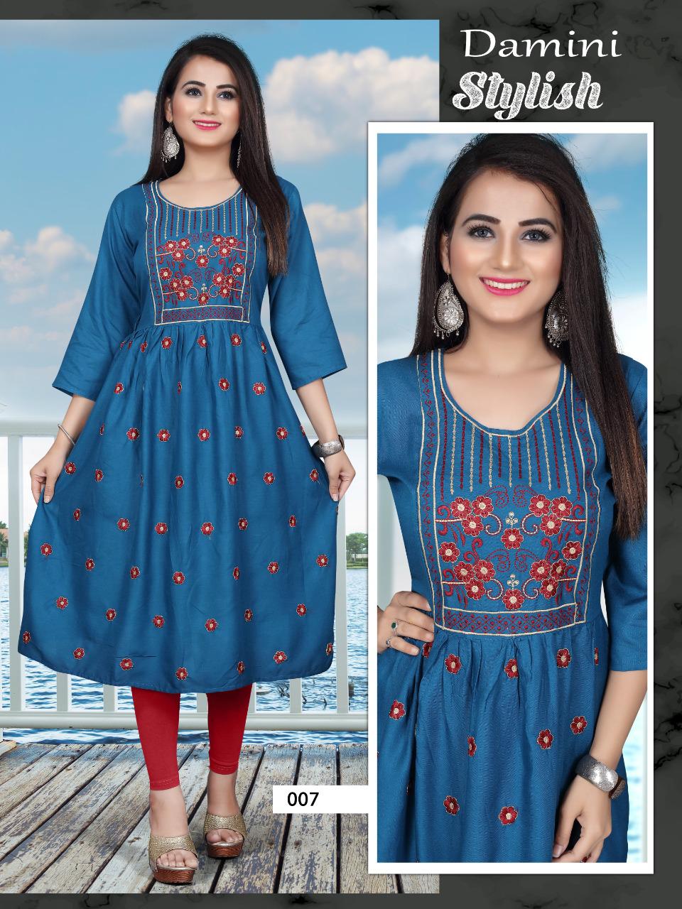 Damini 2 Heavy Rayon Ethnic Wear Embroidery Latest Kurti Collection